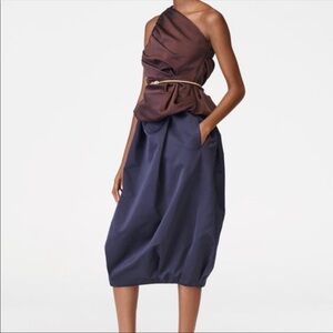 NWT Zara Voluminous Taffeta Navy Blue Skirt Limited Addition Size S